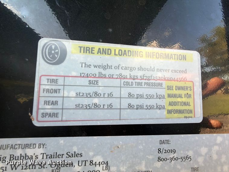 image for item FK5053 2019 Big Bubba's Trailer Sales equipment trailer