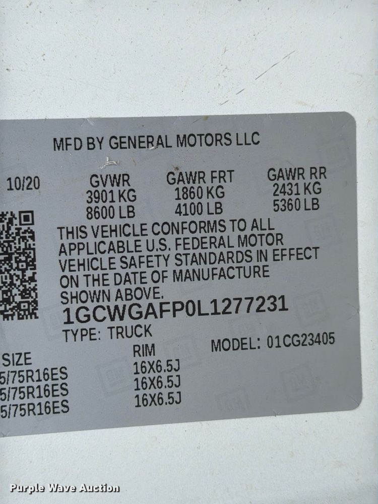 image for item FN2031 2020 Chevrolet Express 2500 utility van