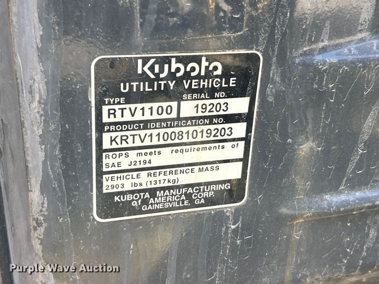 image for item FT6093 2001 Kubota RTV1100 utility vehicle