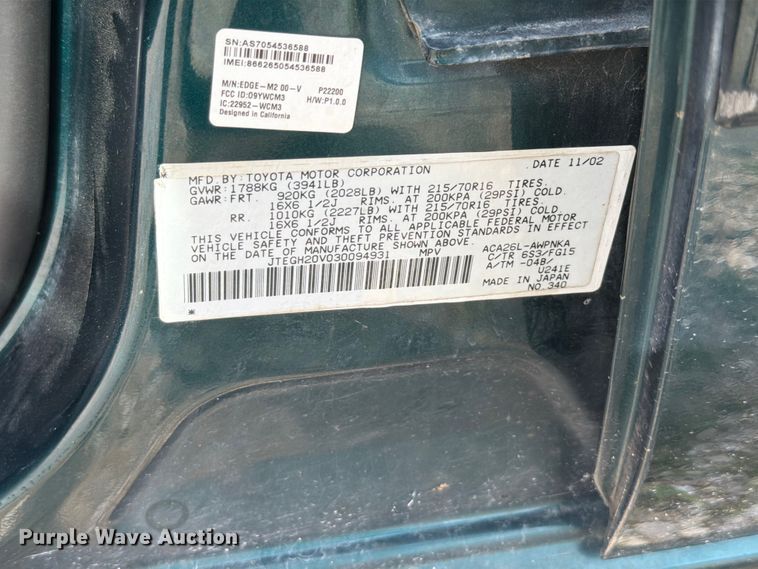 image for item FT6142 2003 Toyota RAV4 SUV