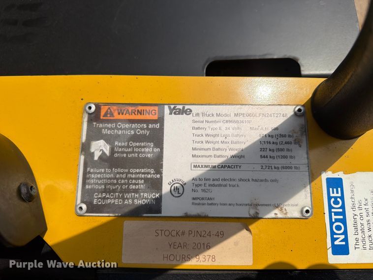 image for item FU4559 2016 Yale MPEO60LFN24T2748 pallet jack