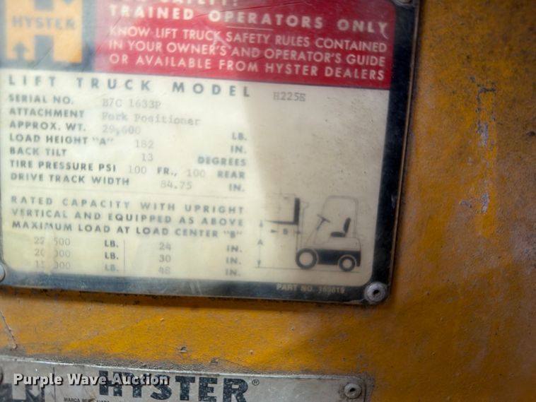 image for item FU4571 1993 Hyster H225E forklift