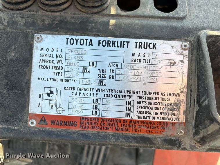 image for item JM9433 Toyota 7FGU18 forklift