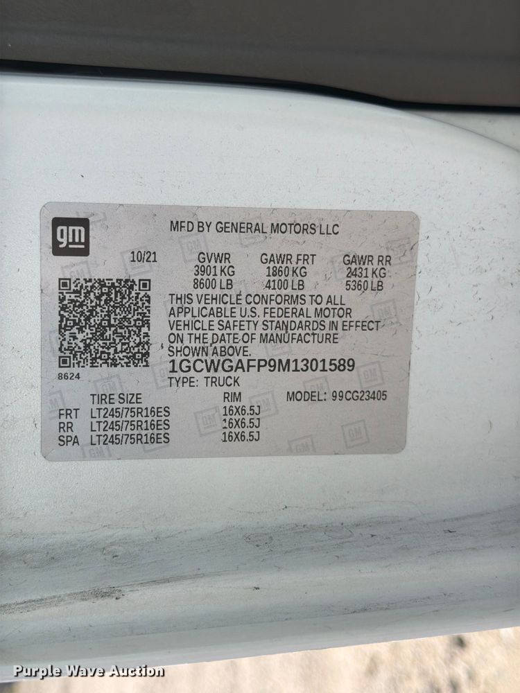 image for item YA3619 2021 Chevrolet Express 2500 van