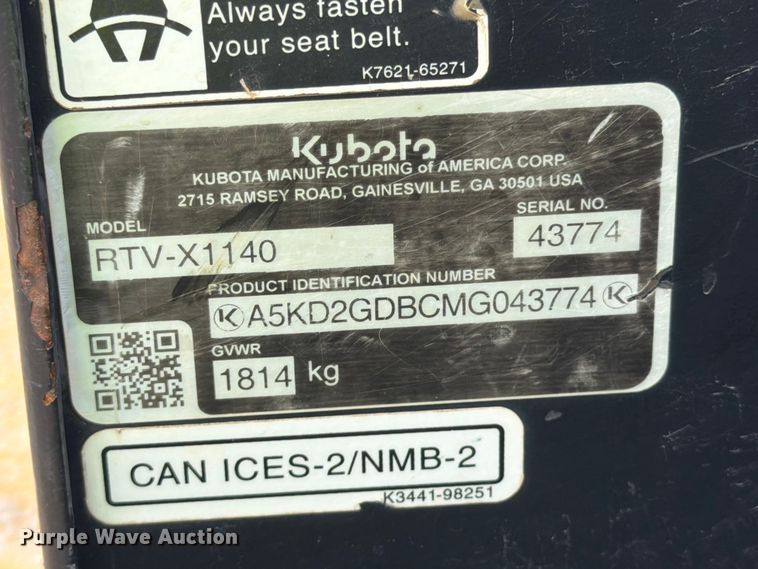 image for item YA4259 Kubota RTV-X1140 utility vehicle