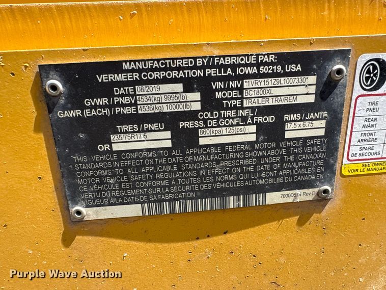 image for item YA4487 2020 Vermeer BC1800XL wood chipper