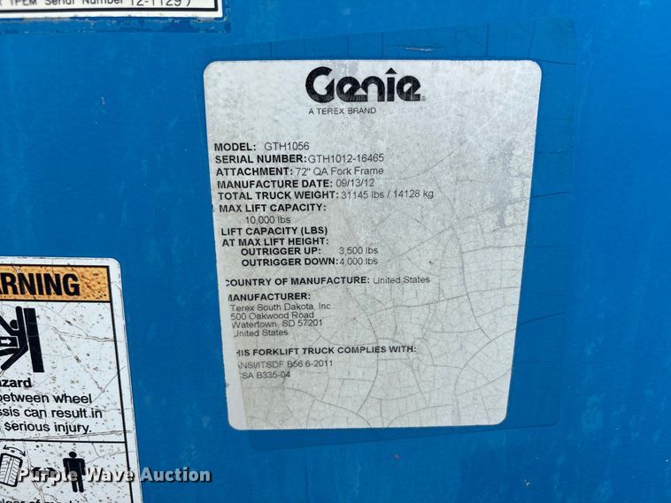 image for item DV7259 2012 Genie GTH-1056 telehandler