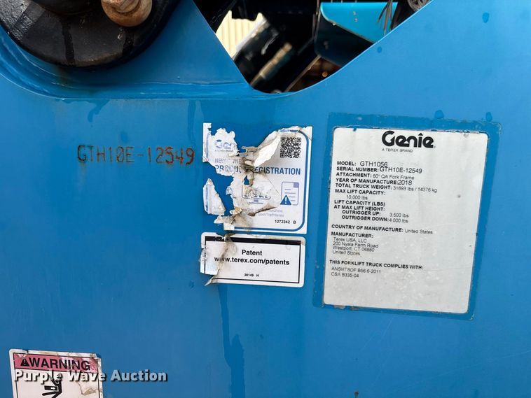 image for item DV7285 2018 Genie GTH-1056 telehandler