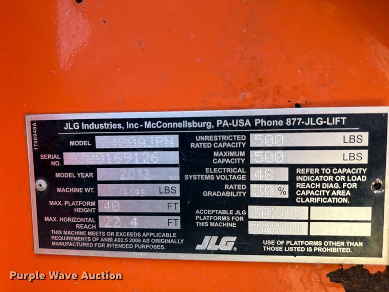 image for item DV7296 2013 JLG E400AJPN boom lift