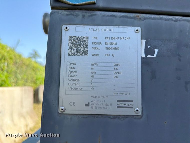 image for item DV7306 2018 Atlas COPCO PAS 100 HF water pump