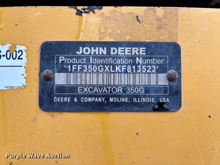 image for item DZ4577 2019 John Deere 350G LC excavator