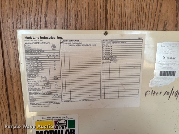 image for item EA0396 2001 Mark Line 830 office trailer