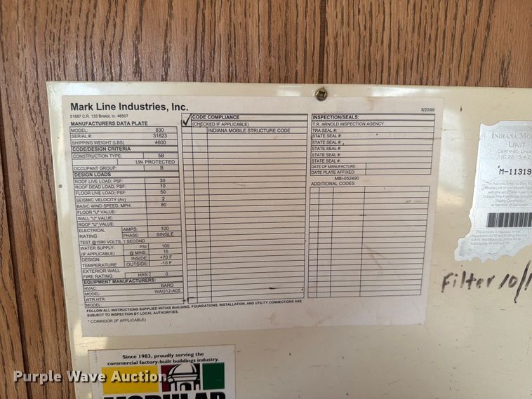 image for item EA0396 2001 Mark Line 830 office trailer