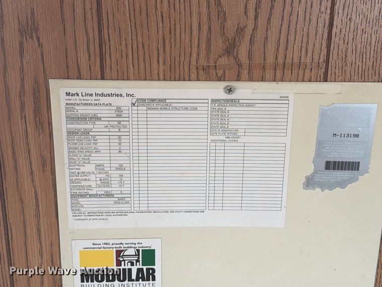 image for item EA0399 2001 Mark Line 830 office trailer
