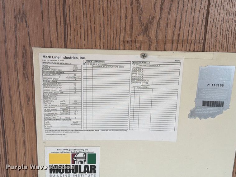 image for item EA0399 2001 Mark Line 830 office trailer