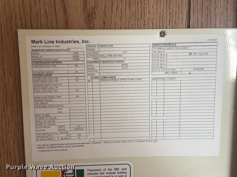 image for item EA0405 2006 Mark Line 1050 office trailer