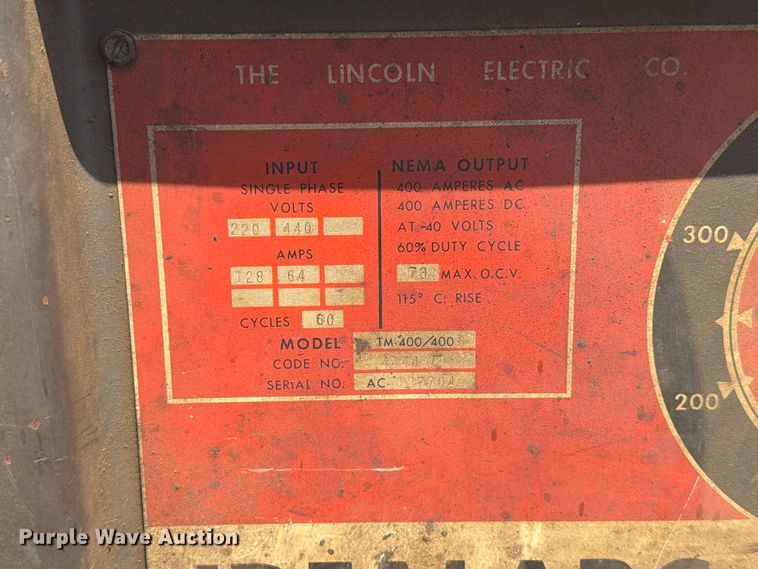 image for item EA0406 Lincoln Idealarc TM400/400 welder