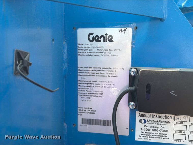 image for item EA0410 2004 Genie Z-30/20N boom lift