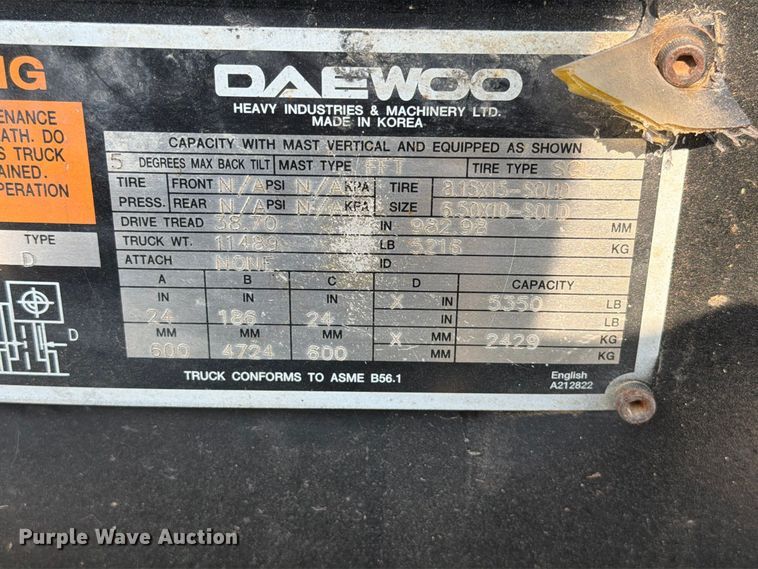 image for item EA0423 2001 Daewoo D30S-3 forklift
