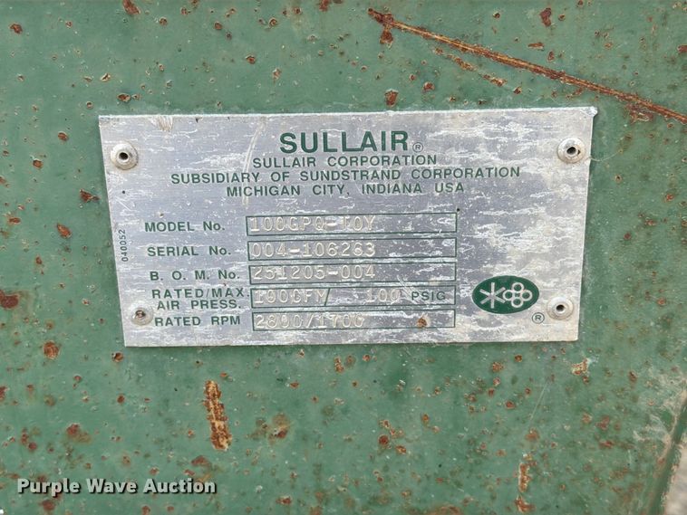 image for item EA0426 Sullair 100GPQ-T0Y air compressor