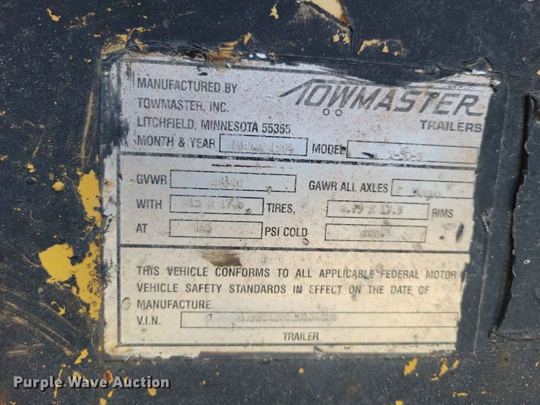 image for item EE1177 1994 Towmaster equipment trailer