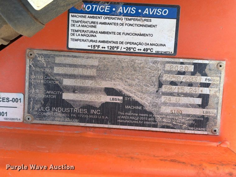 image for item ER1967 2020 JLG T500J boom lift