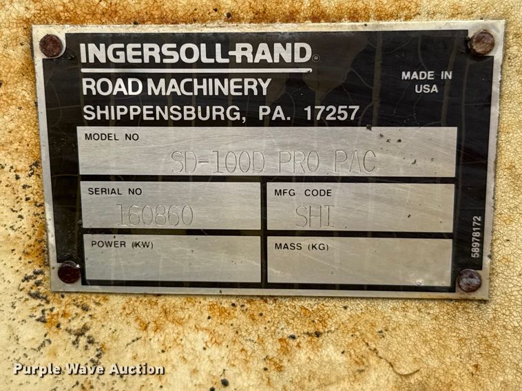 image for item ET6275 1999 Ingersoll Rand SD100D single drum vibratory roller