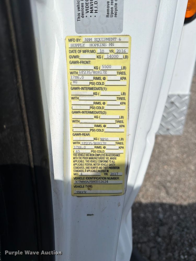 image for item FB4995 2017 RAM 3500 utility bed pickup truck
