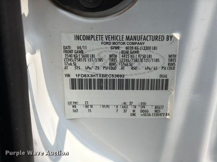 image for item FB5034 2011 Ford F350 Super Duty Ext. Cab utility bed pickup truck
