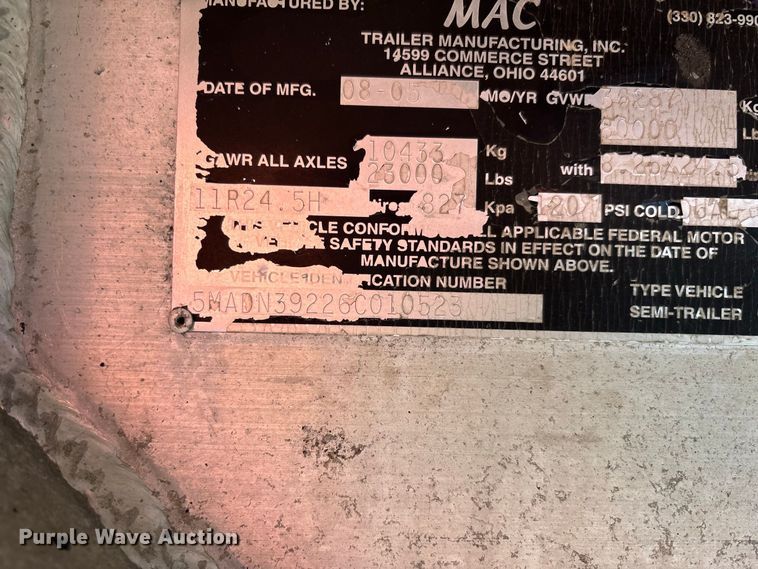 image for item FC1926 2006 MAC Trailer Manufacturing end dump trailer