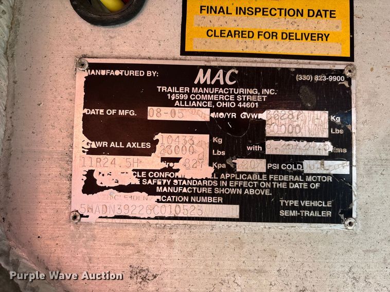 image for item FC1926 2006 MAC Trailer Manufacturing end dump trailer
