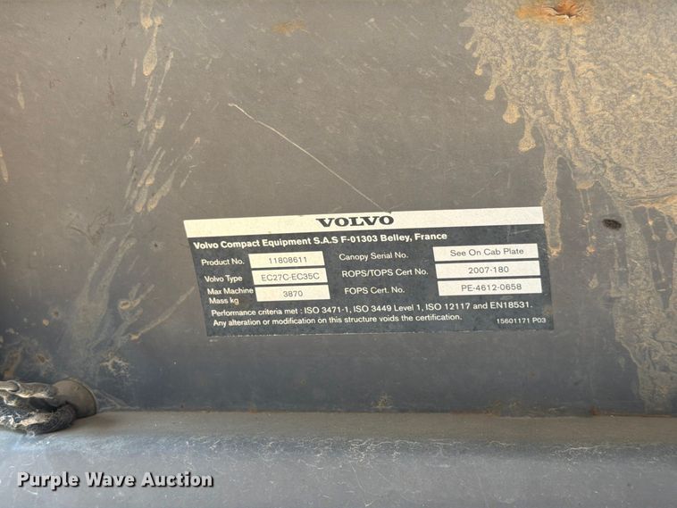 image for item FK3597 2012 Volvo EC35C mini excavator
