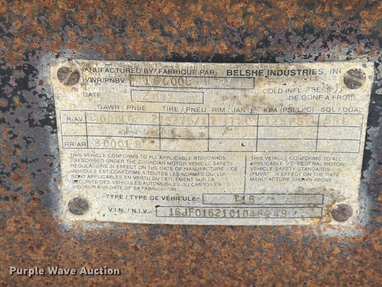 image for item FK4129 2012 Belshe T16 equipment trailer