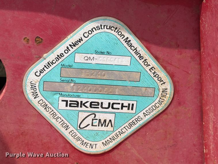 image for item FK4130 2015 Takeuchi TB240 mini excavator