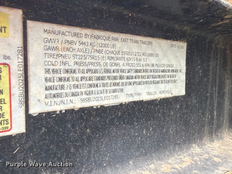 image for item FK5049 2020 East Texas Trailers equipment trailer