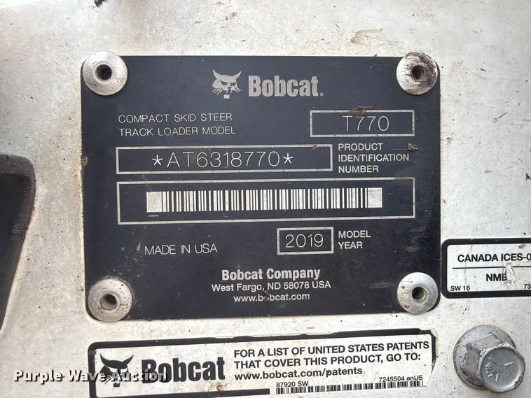 image for item FK5050 2019 Bobcat T770 tracked skid steer loader