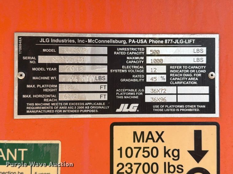 image for item FN2024 2013 JLG 1250AJP boom lift