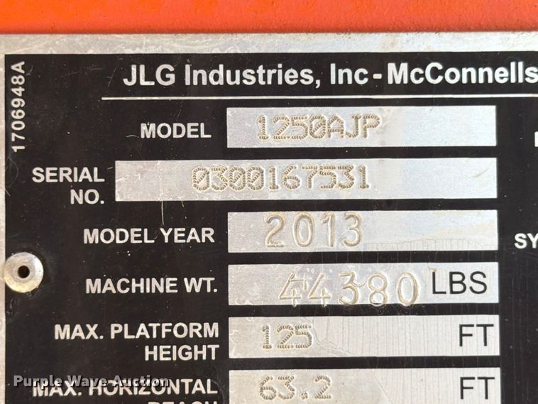 image for item FN2024 2013 JLG 1250AJP boom lift