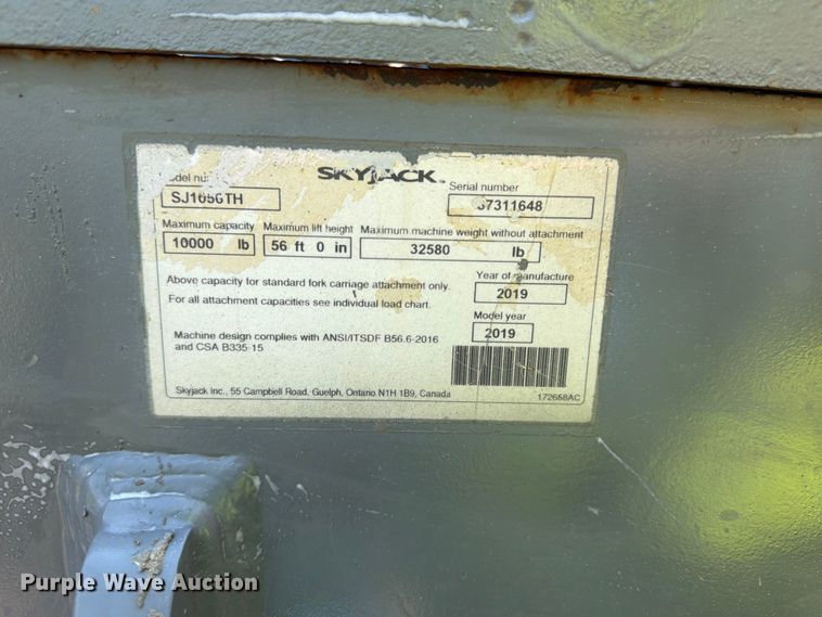 image for item FN2025 2019 Skyjack SJ1056TH telehandler