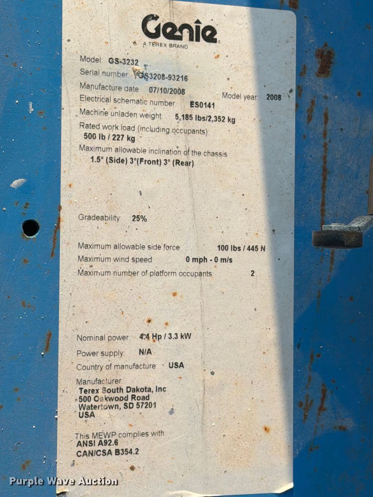 image for item FN2544 2008 Genie GS-3232 scissor lift