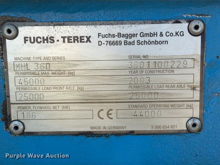 image for item FN2548 2003 Terex Fuchs  MHL 360 long reach wheeled excavator