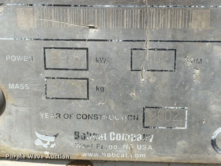 image for item FN2554 2002 Bobcat 334 mini excavator