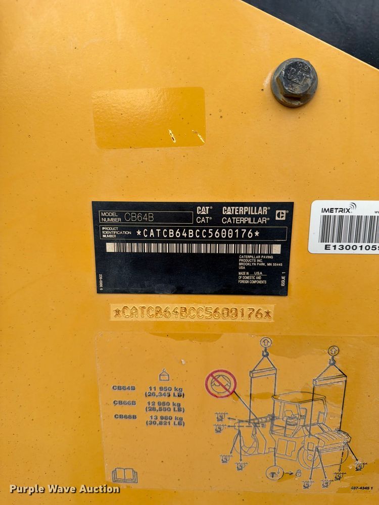 image for item FN5803 2016 Caterpillar CB64B double drum vibratory roller
