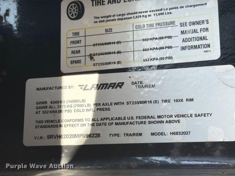 image for item FT8010 2021 Lamar TR-27 Bumper hitch trailer with ramps