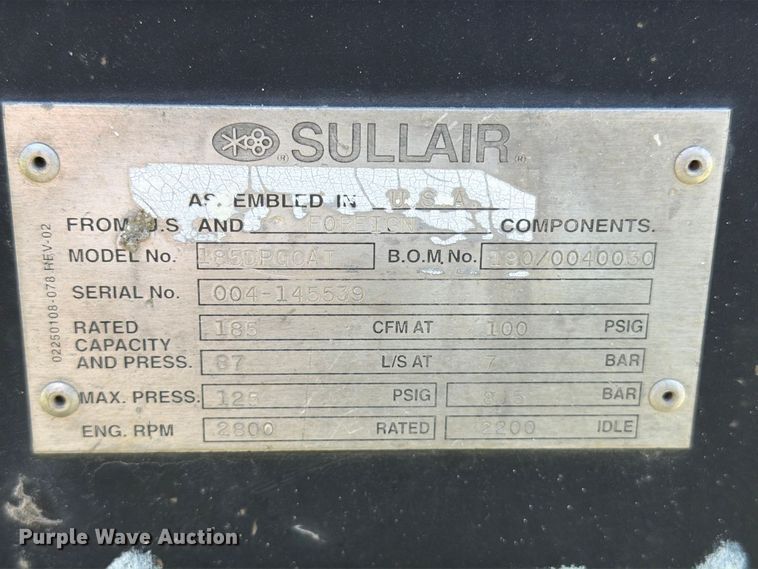 image for item FT8013 Sullair 185 air compressor