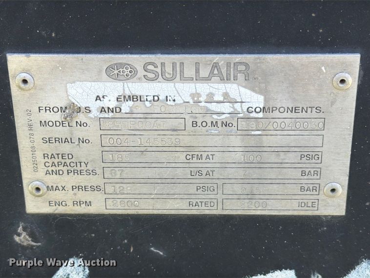 image for item FT8013 Sullair 185 air compressor