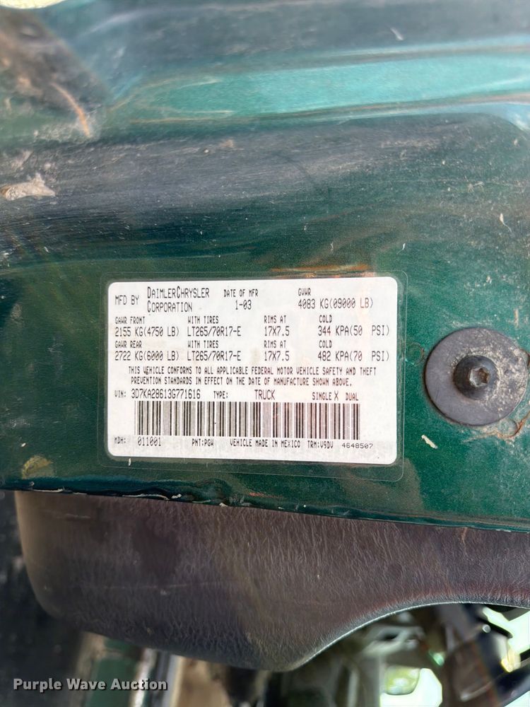 image for item FU4522 2003 Dodge Ram 2500 Service truck