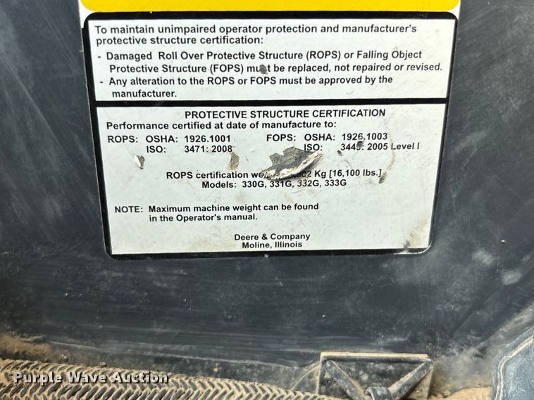 image for item NM9917 2019 John Deere 333G tracked skid steer loader