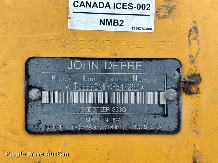 image for item NM9917 2019 John Deere 333G tracked skid steer loader