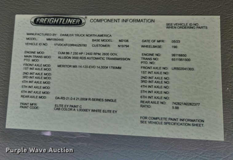 image for item YA1861 2024 Freightliner Business Class M2 bucket truck